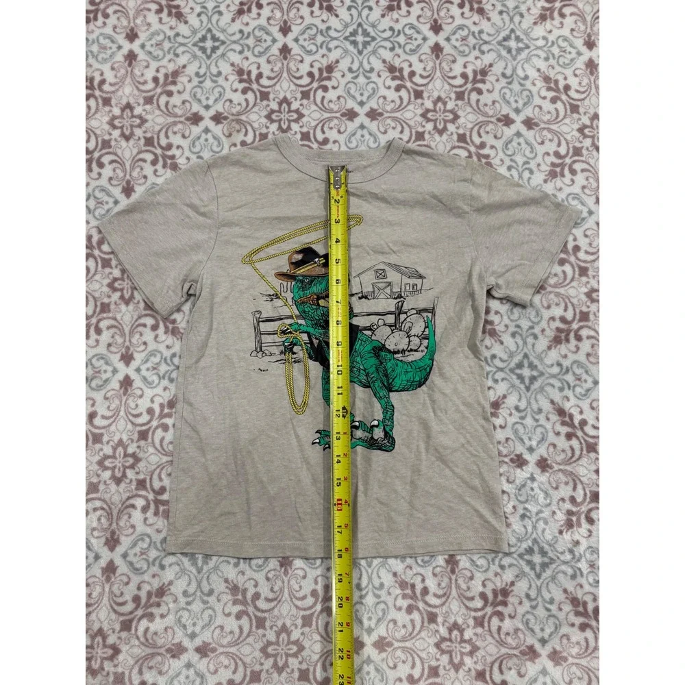 Childrens Place Boys Tan Cowboy T-Rex Dinosaur Graphic Tee Shirt Size M 7/8